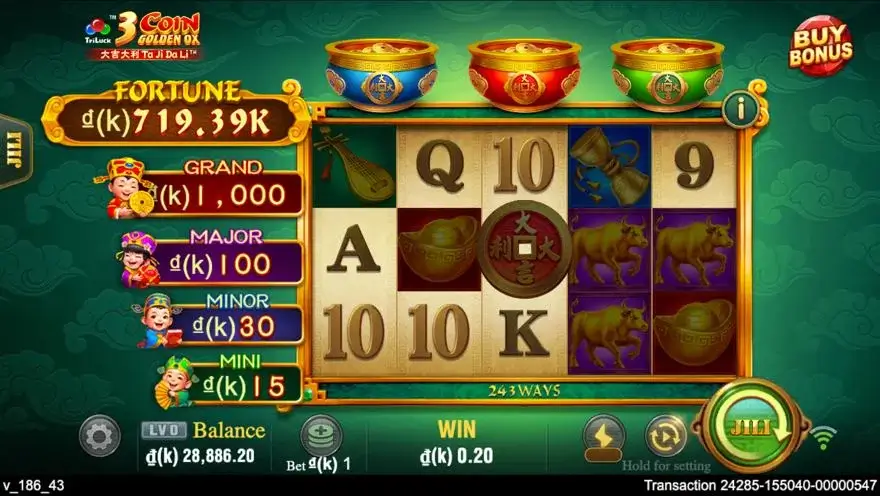 Ảnh màn hình gameplay game 3 Coin Golden OX (slot JILI) chơi tại LC79