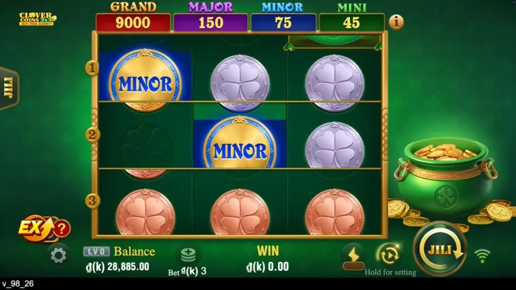 Ảnh giao diện chính game Clover Coins 3x3 (slot JILI) chơi tại LC79